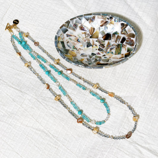 Sky apatite square cut crystal beads beaded necklace gift for her