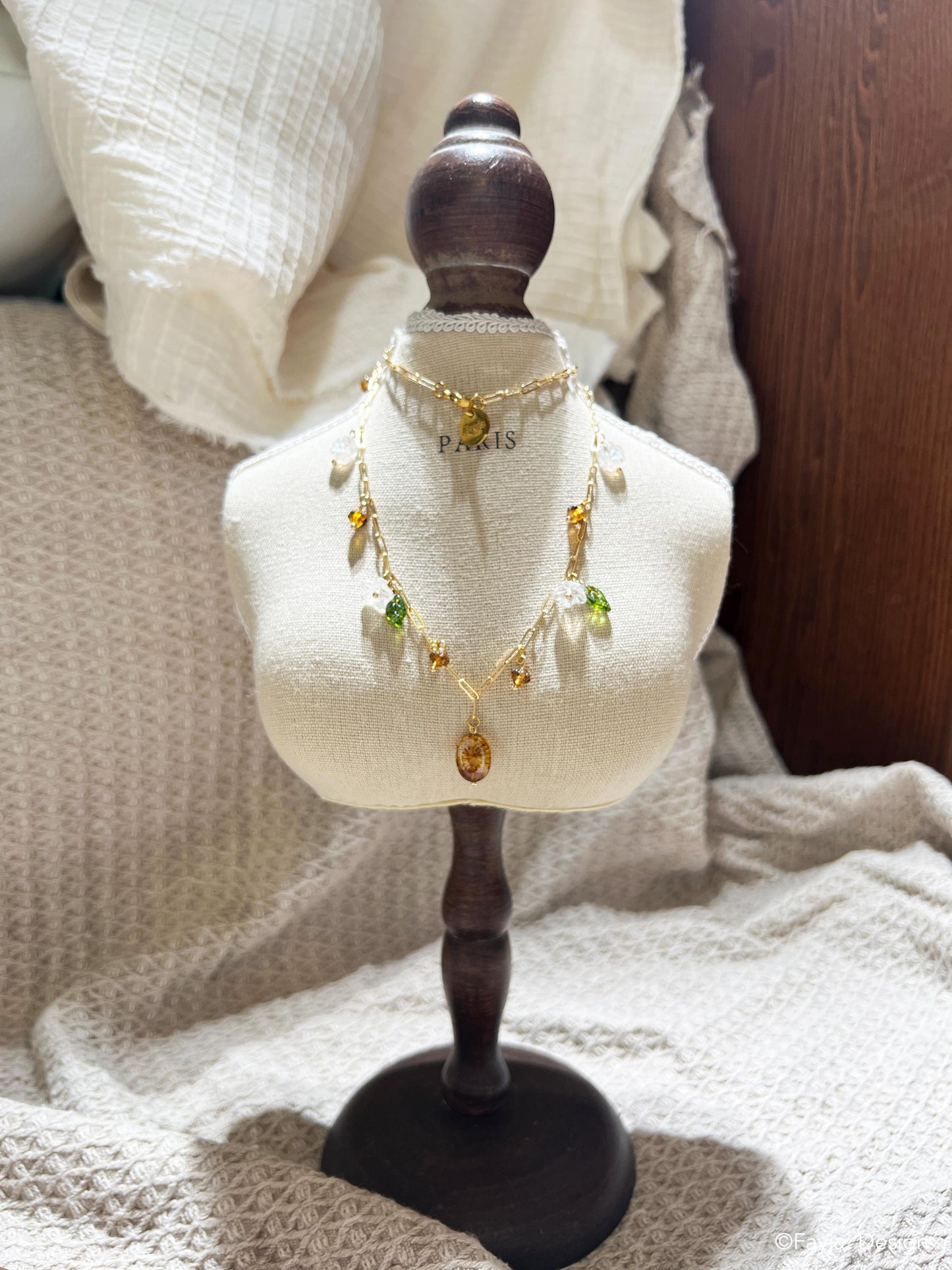 Bohemian glass beads Czech Glass Bead Charms necklace, flowers charms, chain necklace