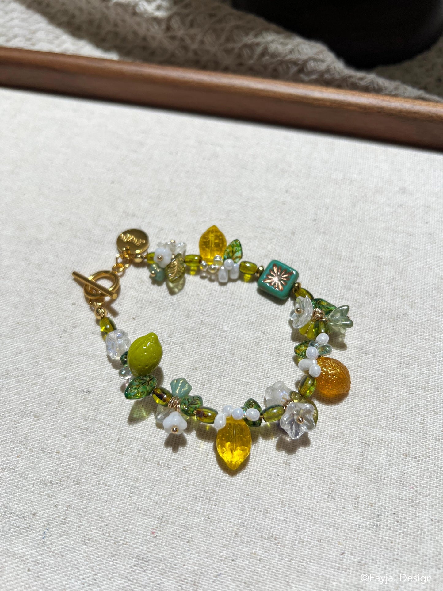 Lemonade fruit jewelry, cute lemon bracelet, lemon head floral bracelet, summer jewelry for holiday vacation, bohemian bead, gift for her