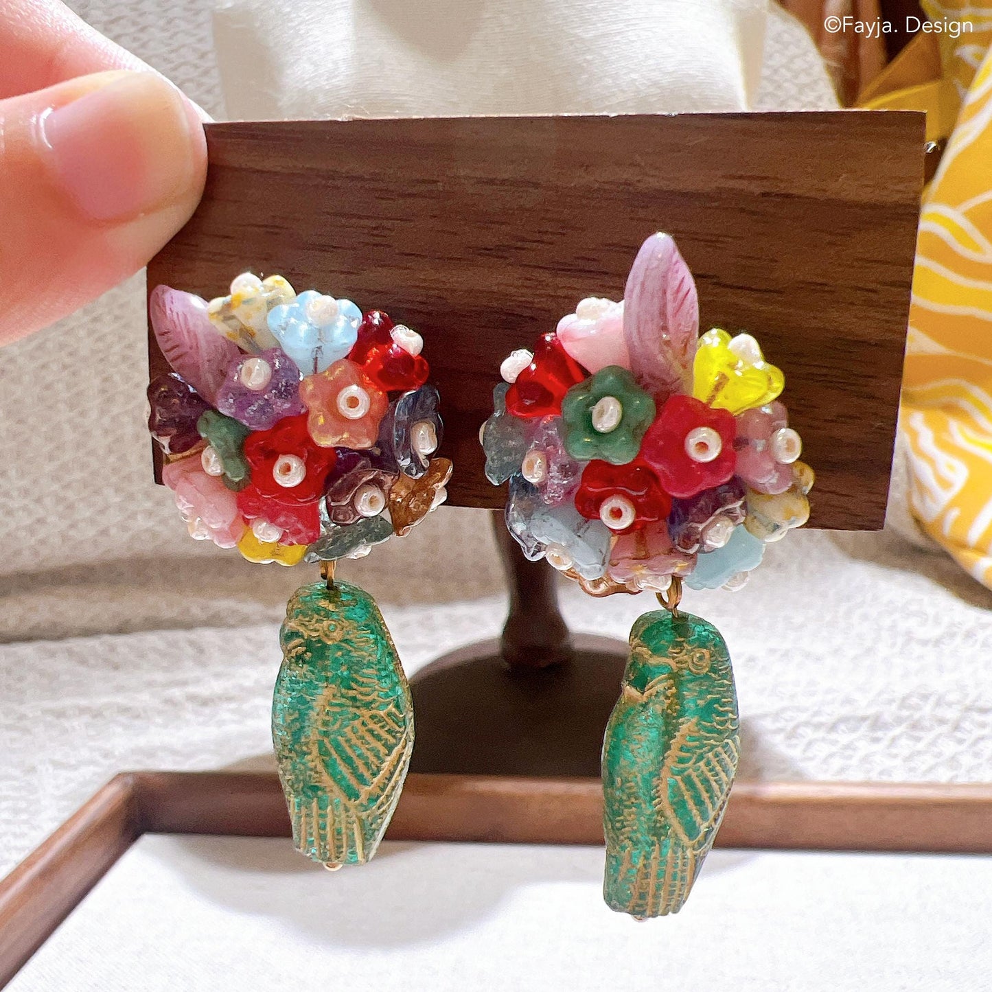 Bohemian flower bouquet parrot eagle bird earring stud drop earrings, colorful earring, parrot earrings, eagle earrings, gift for her