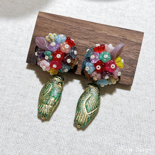 Bohemian flower bouquet parrot eagle bird earring stud drop earrings, colorful earring, parrot earrings, eagle earrings, gift for her