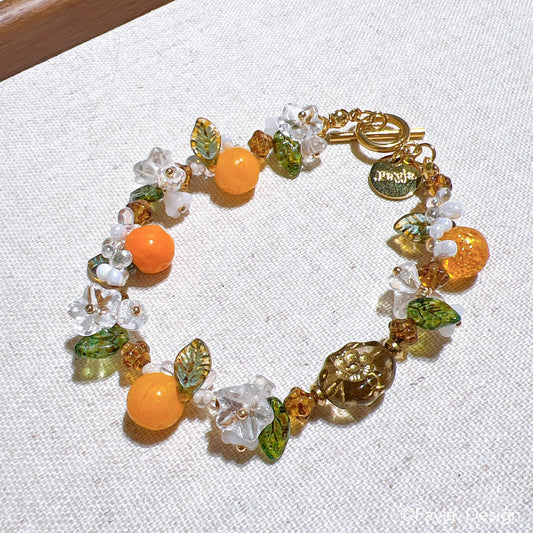 Orange fruit jewelry, cute oranges  bracelet, orange floral bracelet, summer jewelry for holiday vacation, bohemian bead, gift for her