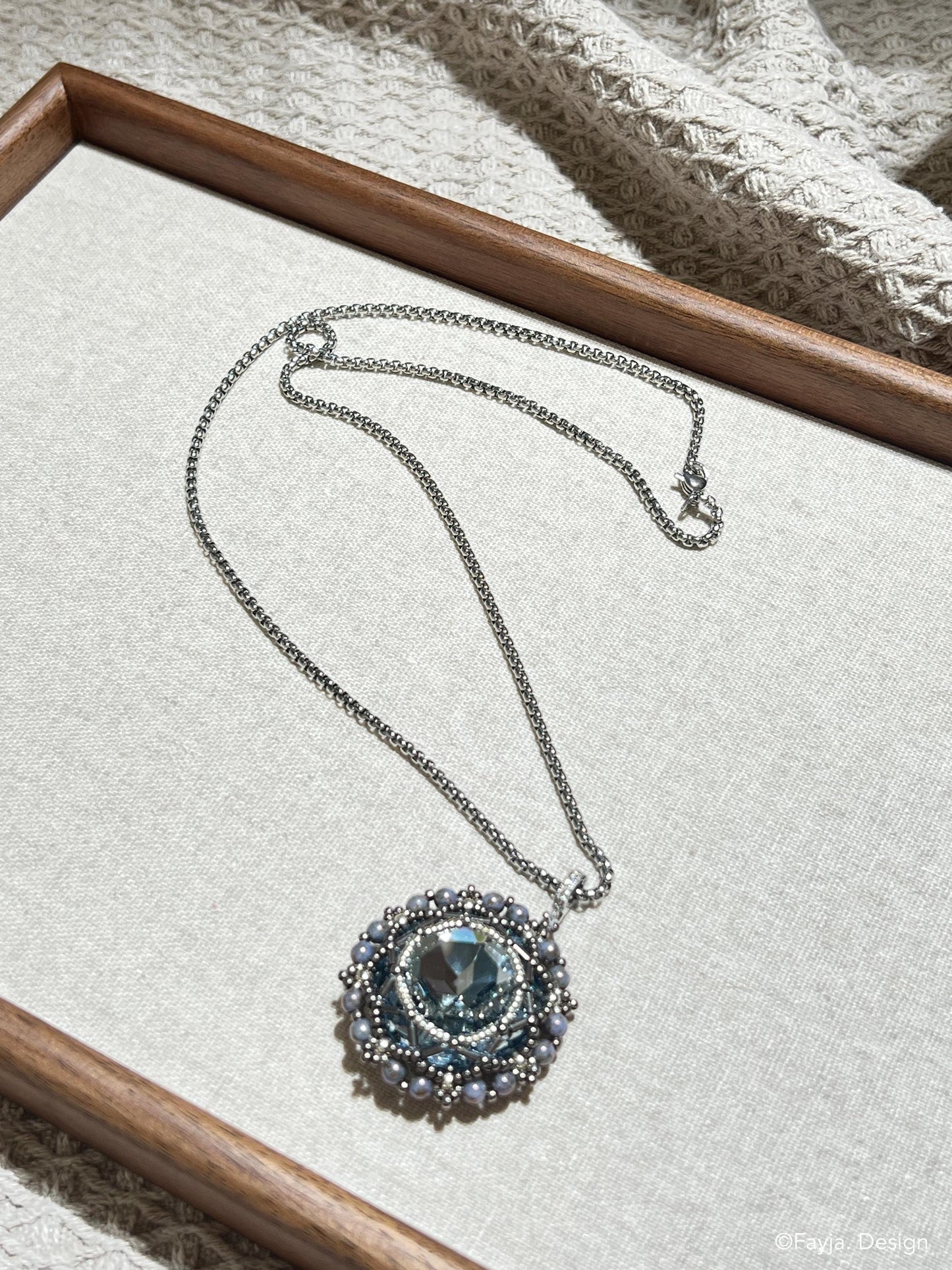 Handcrafted Beaded Bezel Crystal Flower Pendant necklace