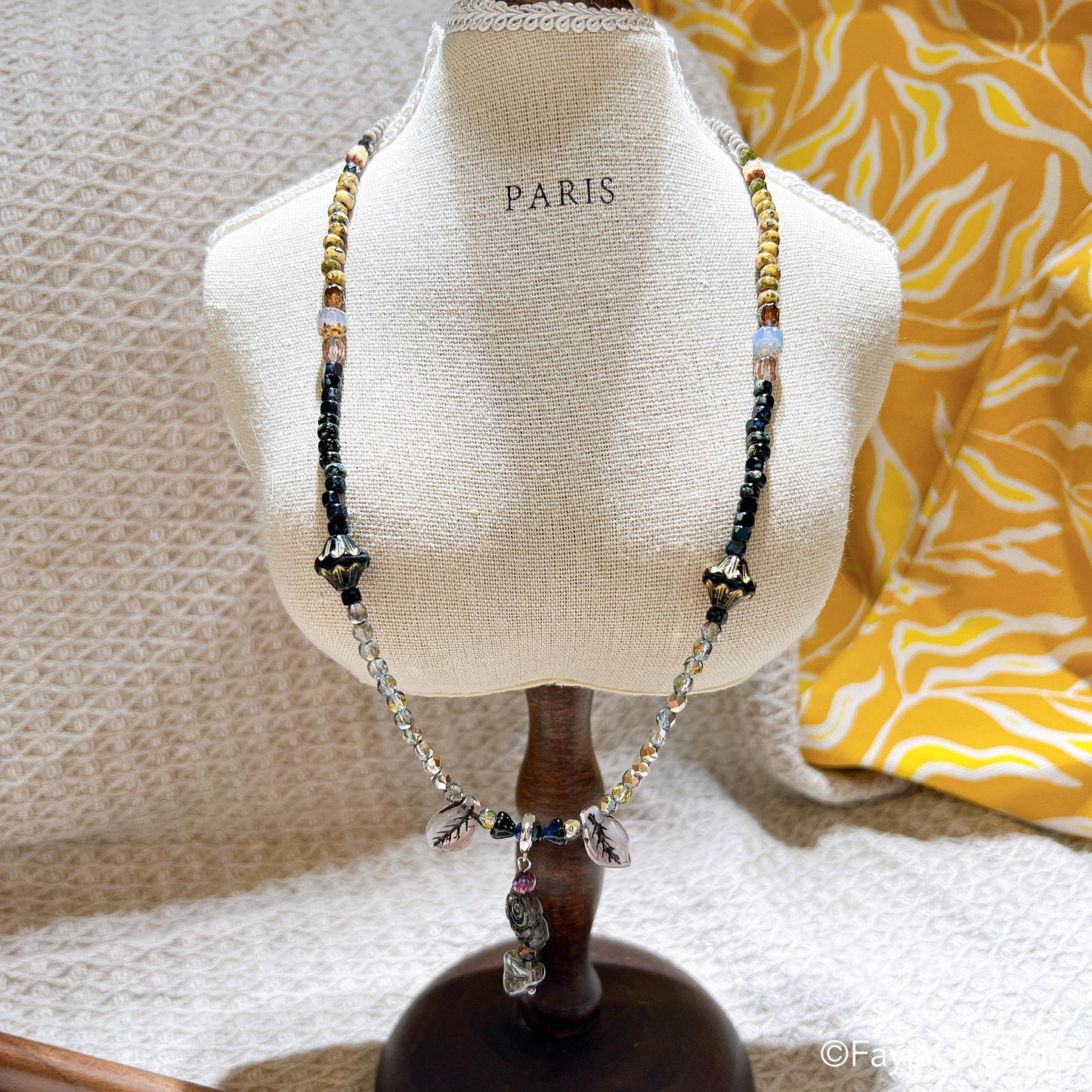 Black rose beaded necklace vintage style bohemian bead Czech glass beaded earring set