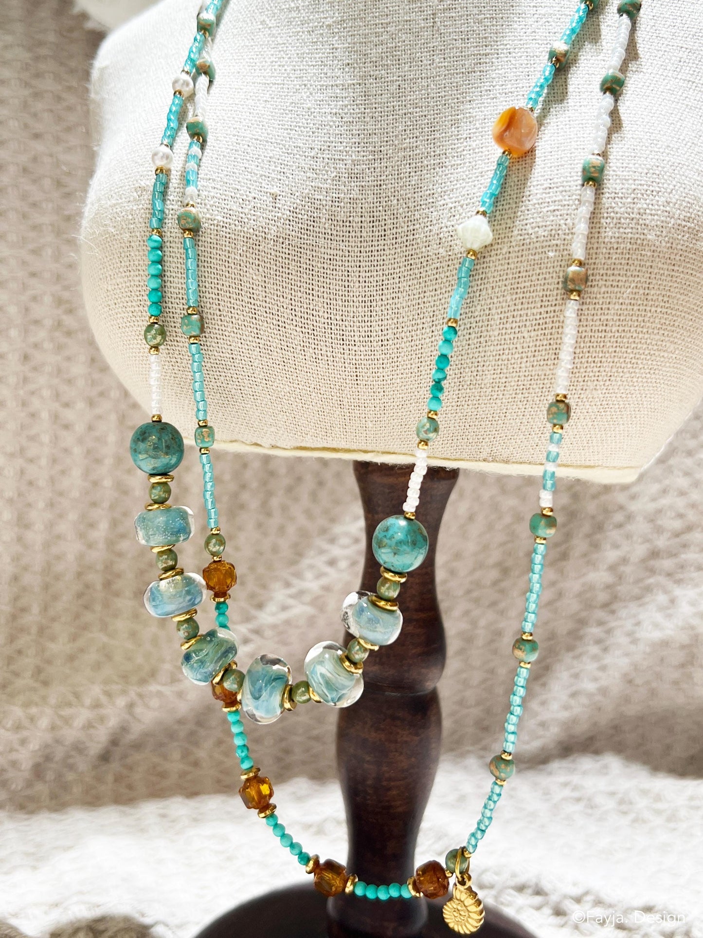 Ocean-Inspired Teal Blue Necklace | Handcrafted Lampwork Bead & TOHO Seed Bead Jewelry