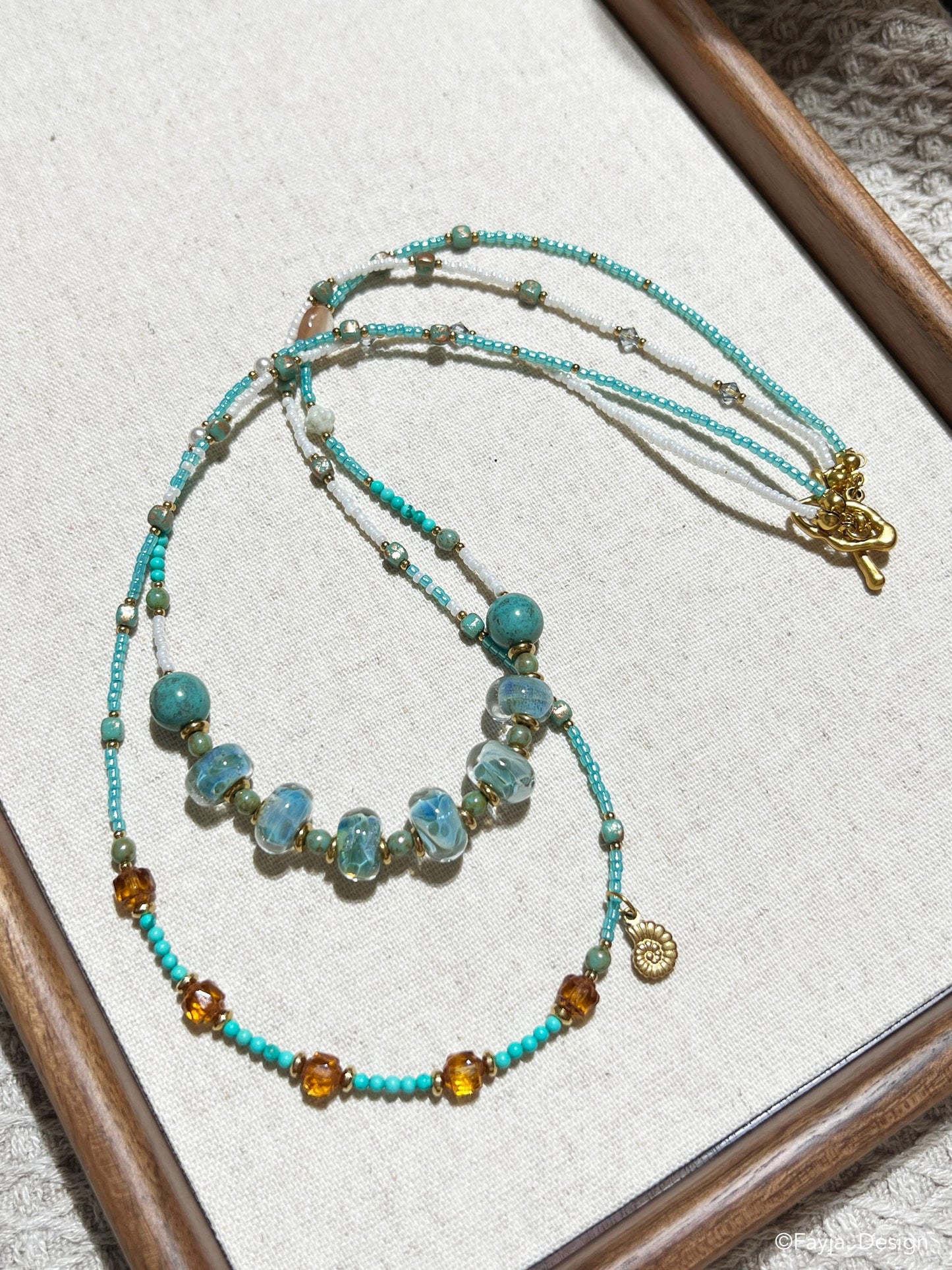 Ocean-Inspired Teal Blue Necklace | Handcrafted Lampwork Bead & TOHO Seed Bead Jewelry
