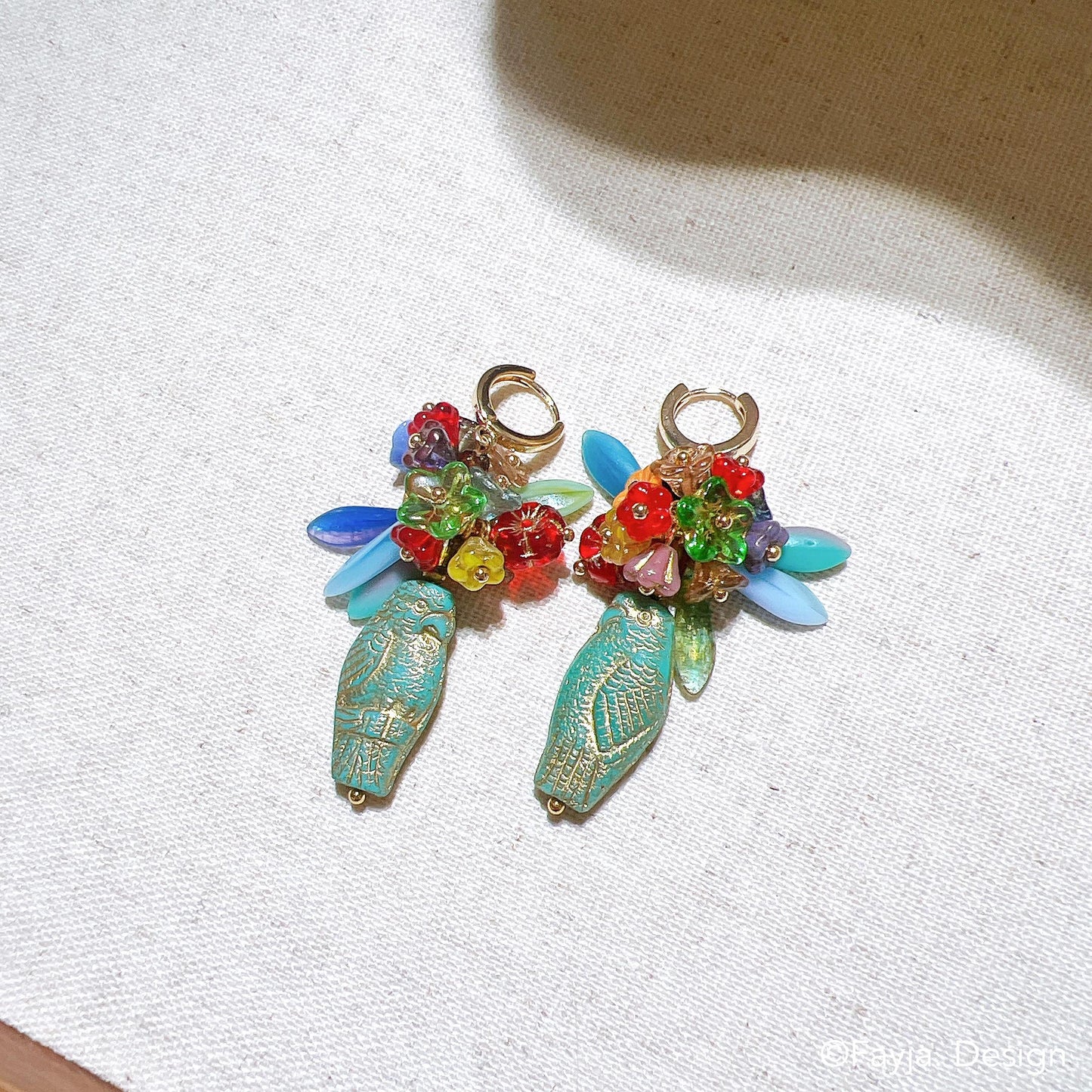 Bohemian Flower Bouquet Parrot & Eagle Dangle Earrings | Colorful Drop Earrings | Gift for Her