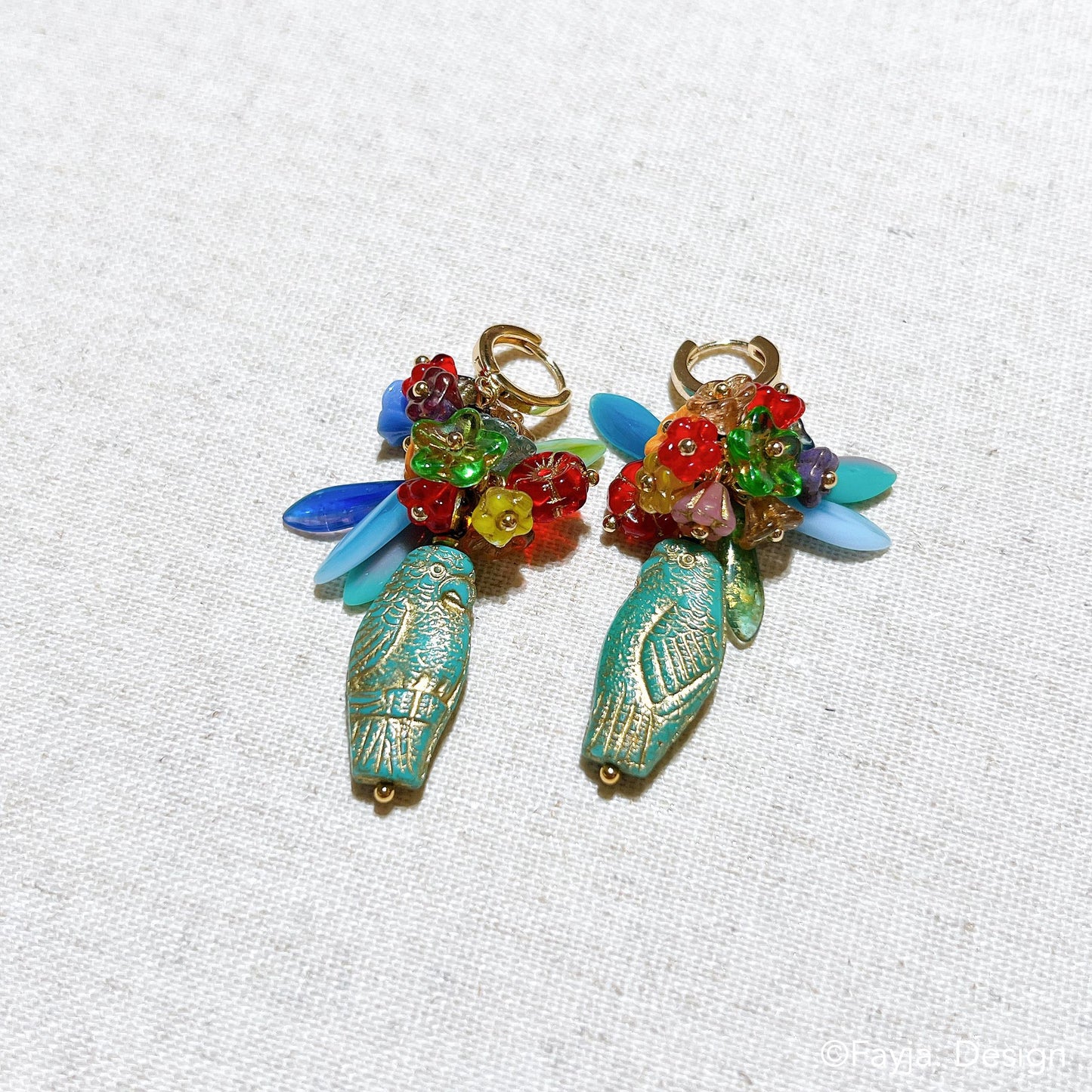 Bohemian Flower Bouquet Parrot & Eagle Dangle Earrings | Colorful Drop Earrings | Gift for Her