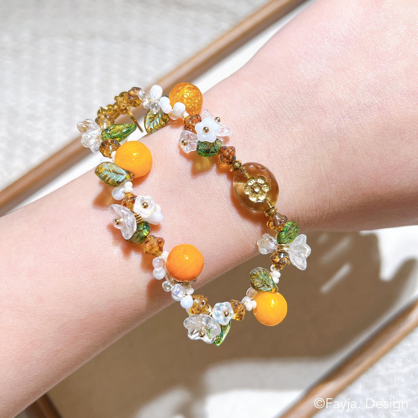 Orange fruit jewelry, cute oranges  bracelet, orange floral bracelet, summer jewelry for holiday vacation, bohemian bead, gift for her