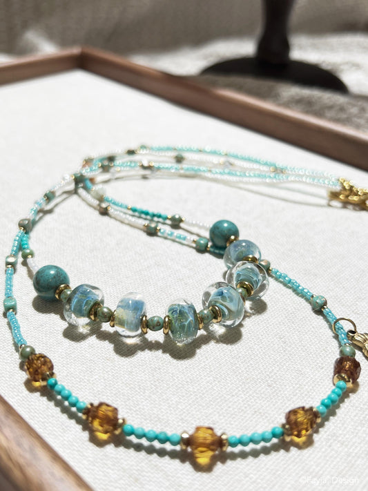 Ocean-Inspired Teal Blue Necklace | Handcrafted Lampwork Bead & TOHO Seed Bead Jewelry