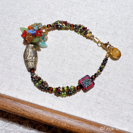 Bohemian Flower Bouquet Parrot Bracelet | Colorful Vacation Gift Jewelry | Gift for Her