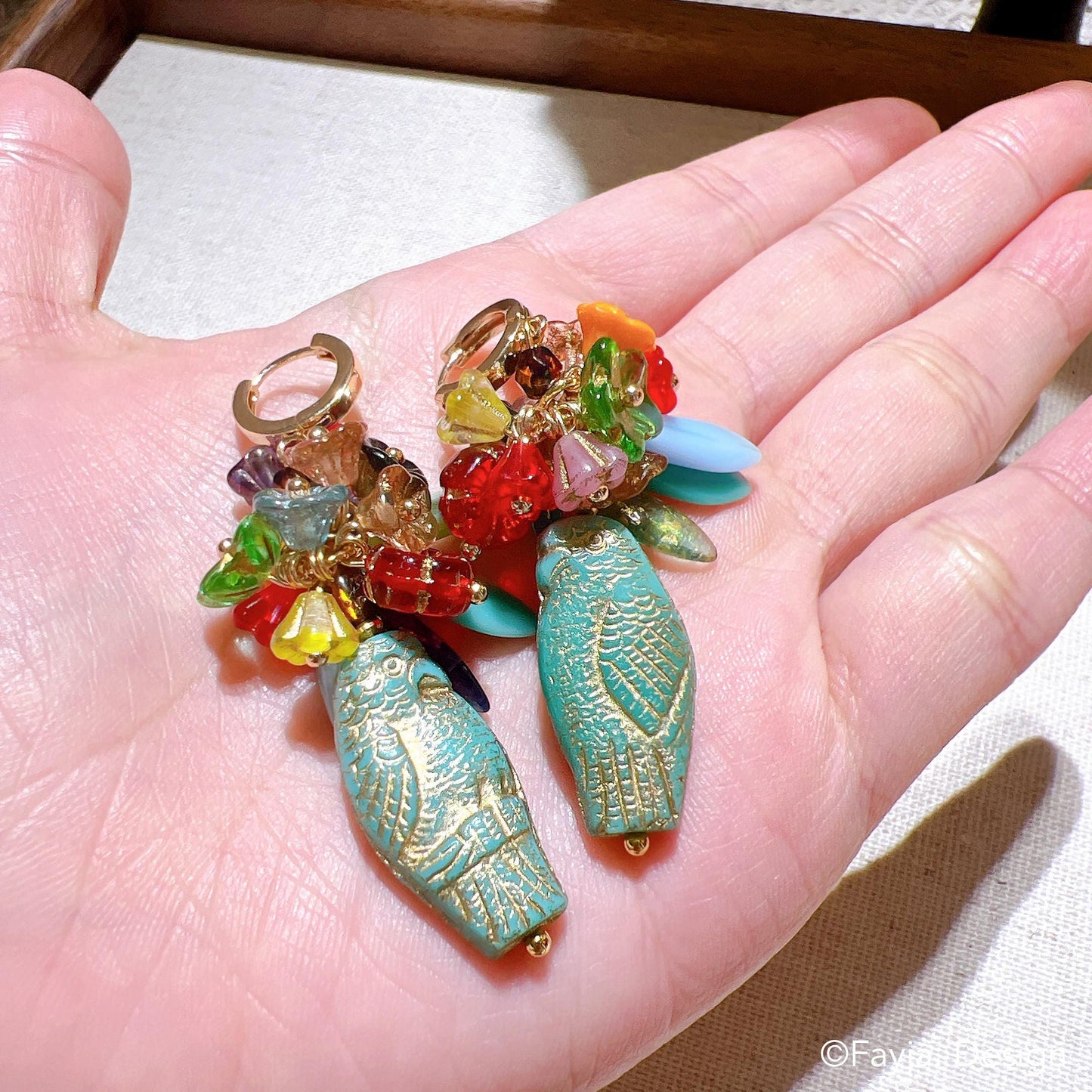 Bohemian Flower Bouquet Parrot & Eagle Dangle Earrings | Colorful Drop Earrings | Gift for Her