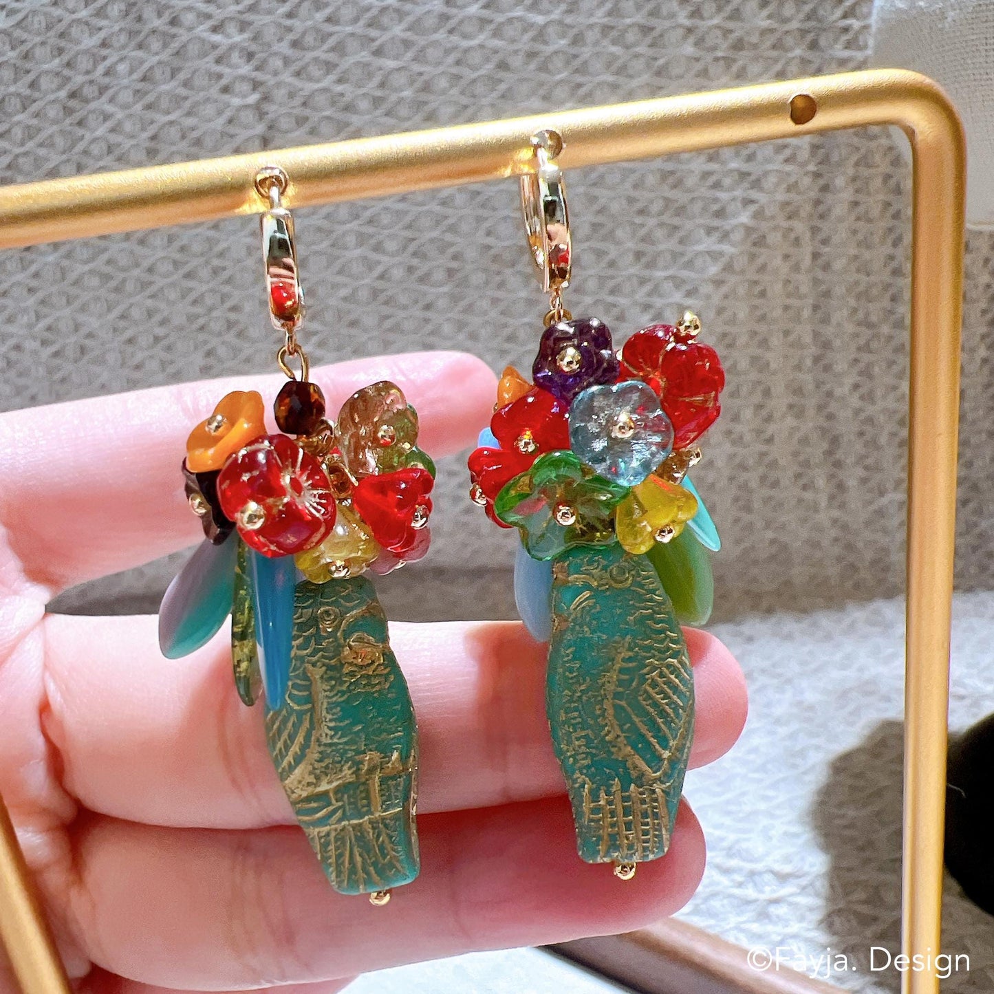 Bohemian Flower Bouquet Parrot & Eagle Dangle Earrings | Colorful Drop Earrings | Gift for Her