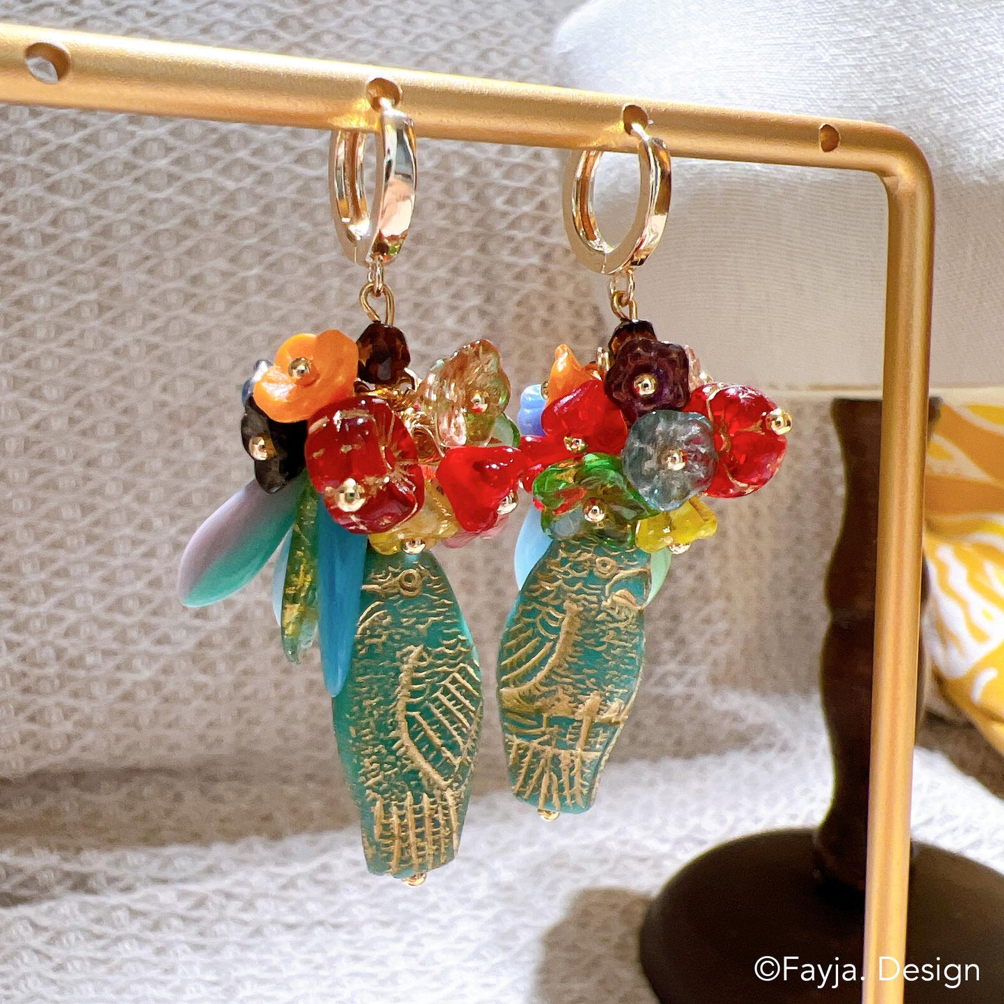 Bohemian Flower Bouquet Parrot & Eagle Dangle Earrings | Colorful Drop Earrings | Gift for Her